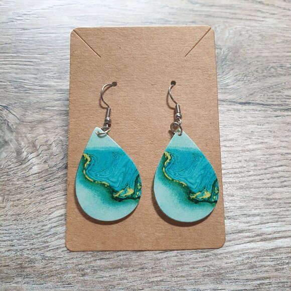Teardrop Dangle Earrings Ocean  Resin Jewelry Costume Beach Core Vacation Gift - Picture 2 of 3